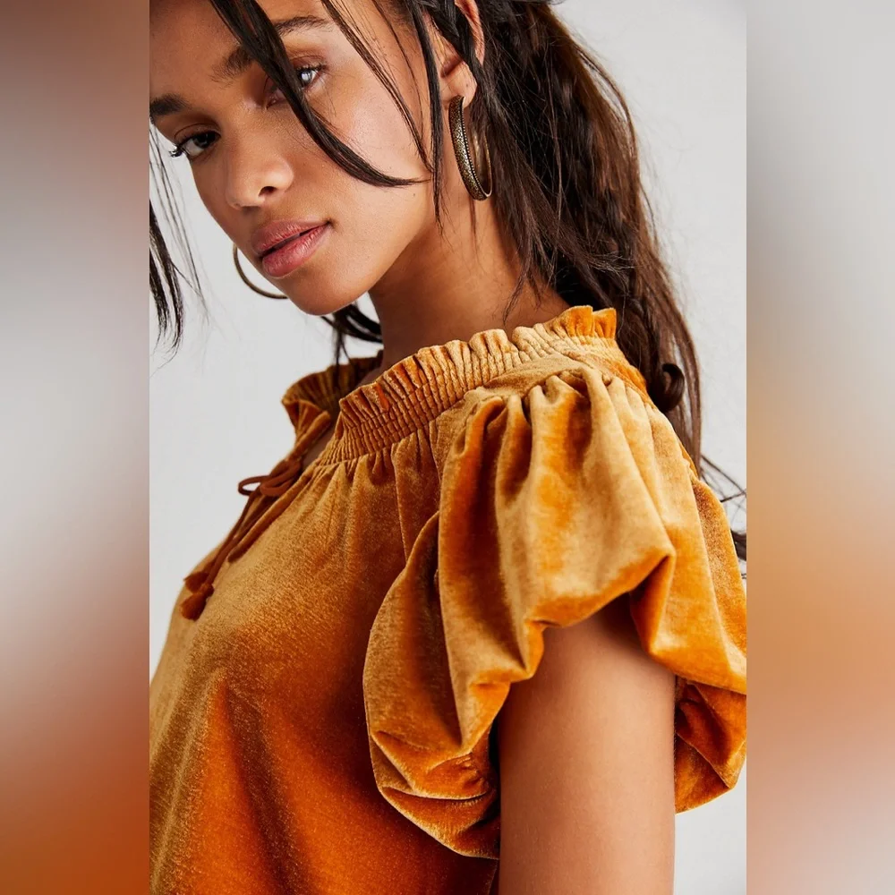 Free People Orange Velvet Blouse - Picture 3 of 8